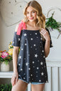 Charcoal Heimish full-size star print asymmetrical neck short sleeve top by Trendsi, featuring a stylish design and modern fit.
