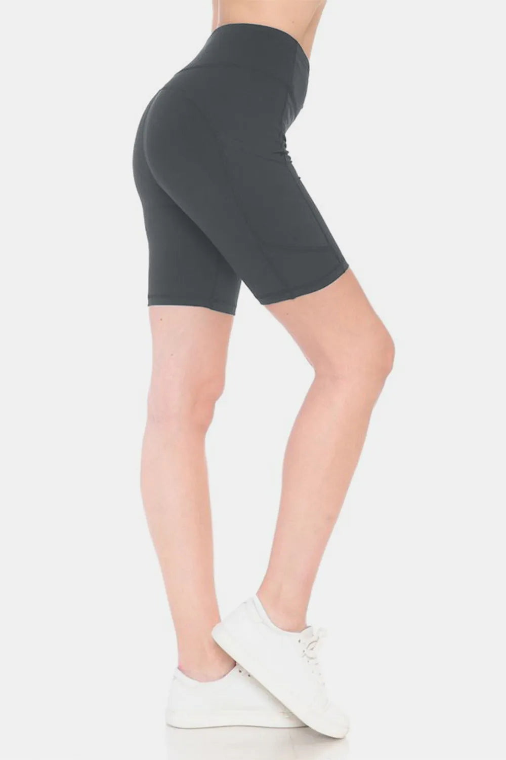 Charcoal high waist active shorts from Trendsi, made by Leggings Depot, featuring a full-size fit and comfortable stretch fabric.