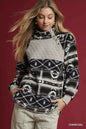 Charcoal Umgee Aztec print Sherpa pullover with cozy, fleece-lined interior and stylish design, perfect for casual wear.