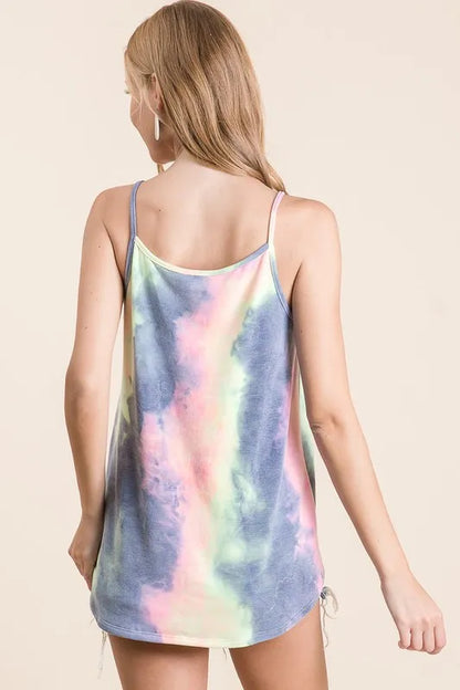 Charcoal tie-dye terry camisole with caged neckline from Trendsi, featuring a relaxed fit and stylish design.
