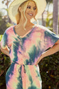 Charcoal tie-dye French Terry V-neck romper with side pocket, drawstring, and hole detail, by Trendsi.