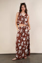 Chocolate brown Very J printed resort midi skirt from Trendsi with a flowy silhouette and vibrant tropical print.
