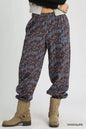 Chocolate Umgee scenic print casual sweatpants with relaxed fit and elastic waistband, perfect for comfortable everyday wear.
