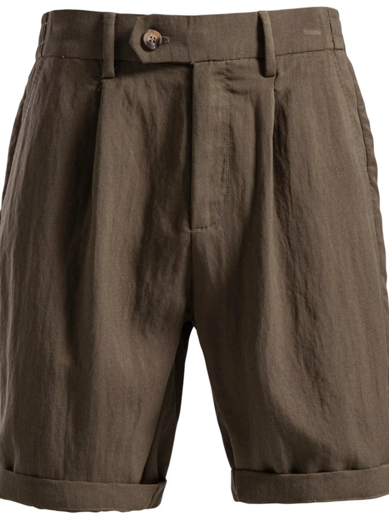 Men's pleated shorts with pockets by Trendsi, featuring a casual fit and comfortable design in a coffee color.