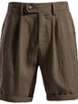 Men's pleated shorts with pockets by Trendsi, featuring a casual fit and comfortable design in a coffee color.