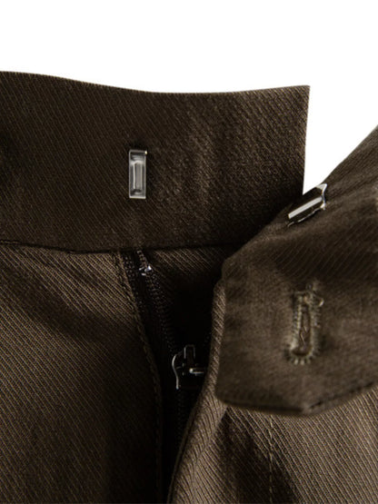 Men's pleated shorts with pockets by Trendsi, featuring a casual fit and comfortable design in a stylish coffee color.