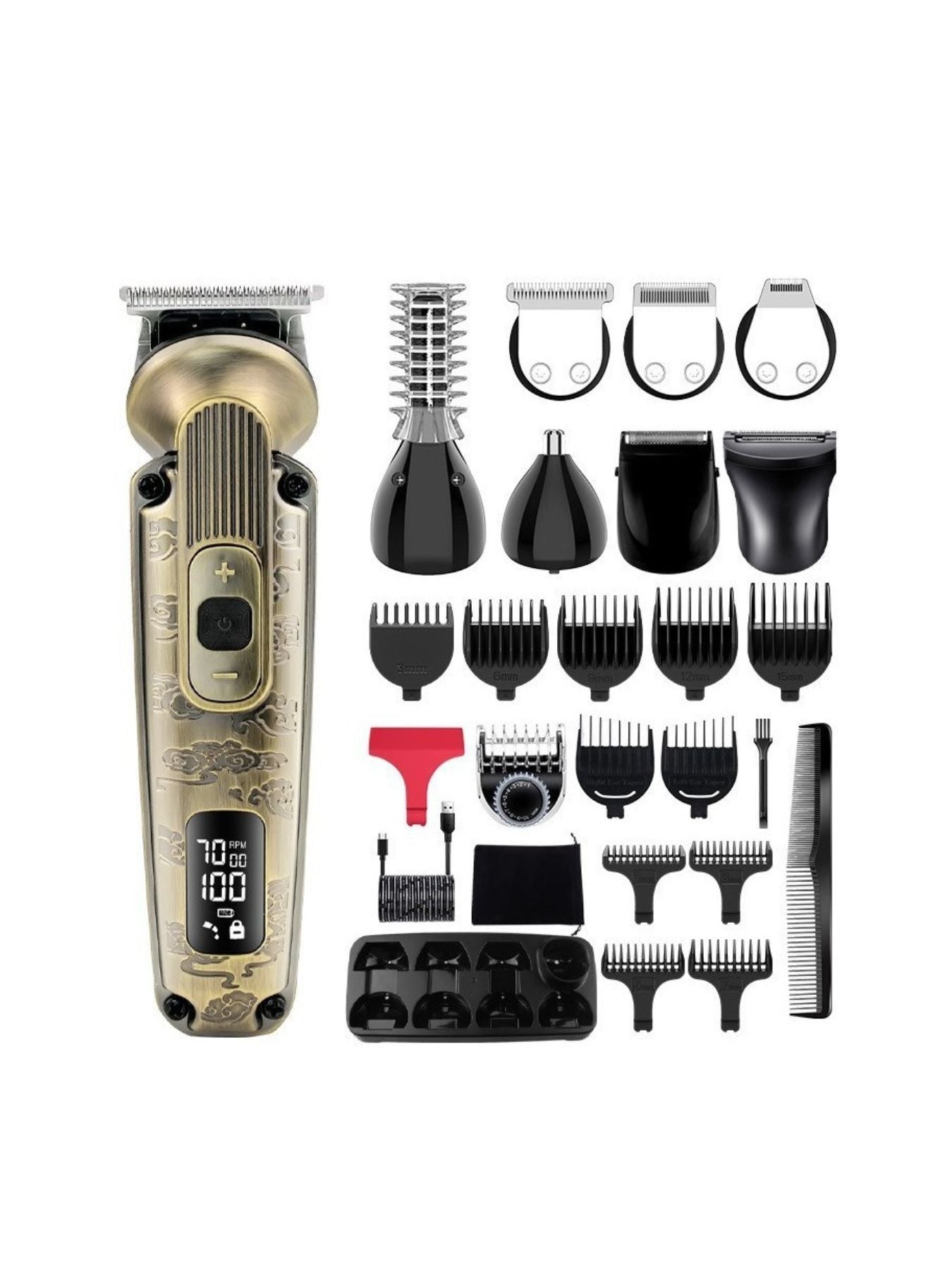 Copper LED display hair clipper from Trendsi with adjustable blades and ergonomic design for precise grooming.