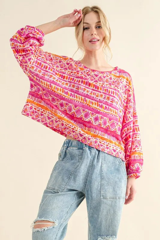 Coral textured printed casual top from Trendsi with a cozy, relaxed fit and stylish design, perfect for everyday wear.