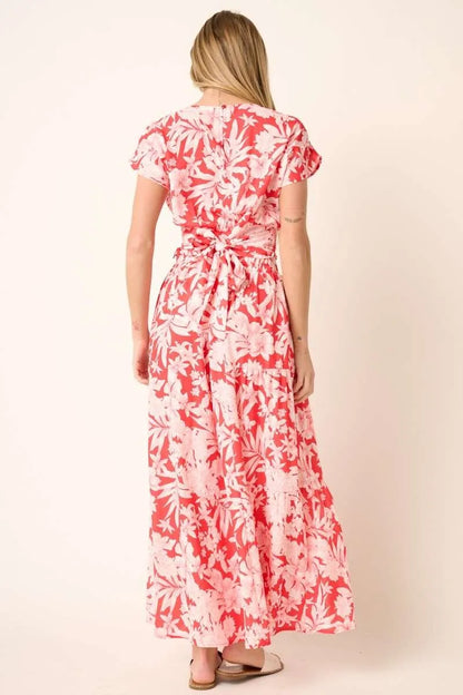 Tropical print top and skirt set by Mittoshop featuring vibrant coral colors, perfect for summer casual wear.