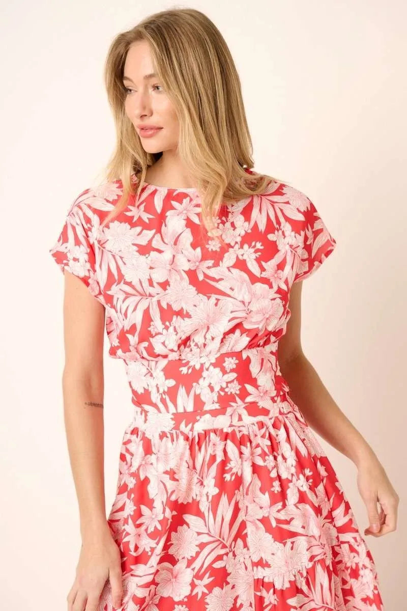 Tropical print top and skirt set by Mittoshop, Trendsi, featuring vibrant coral colors and lightweight fabric for a summer look.