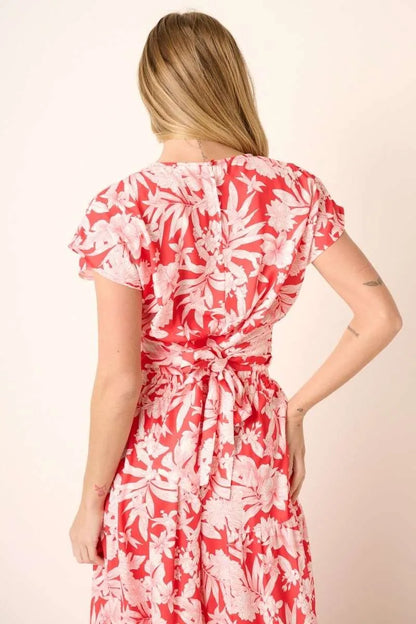 Tropical print top and skirt set by Mittoshop, Trendsi, featuring vibrant coral colors and lightweight fabric for a summery look.