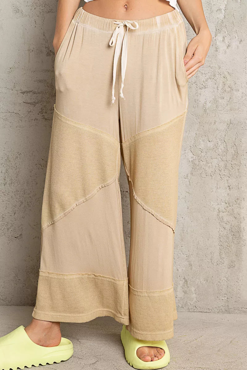 Trendsi POL elastic waistband wide-leg pants with drawstring in corn soup color, featuring a relaxed fit and casual style.