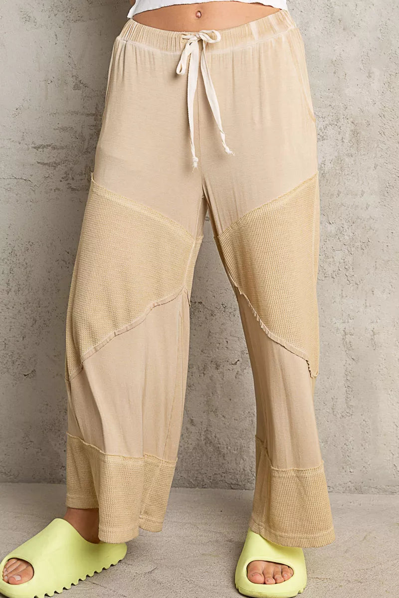 Trendsi corn-colored elastic waistband wide leg pants with drawstring, casual and comfortable fashion style.