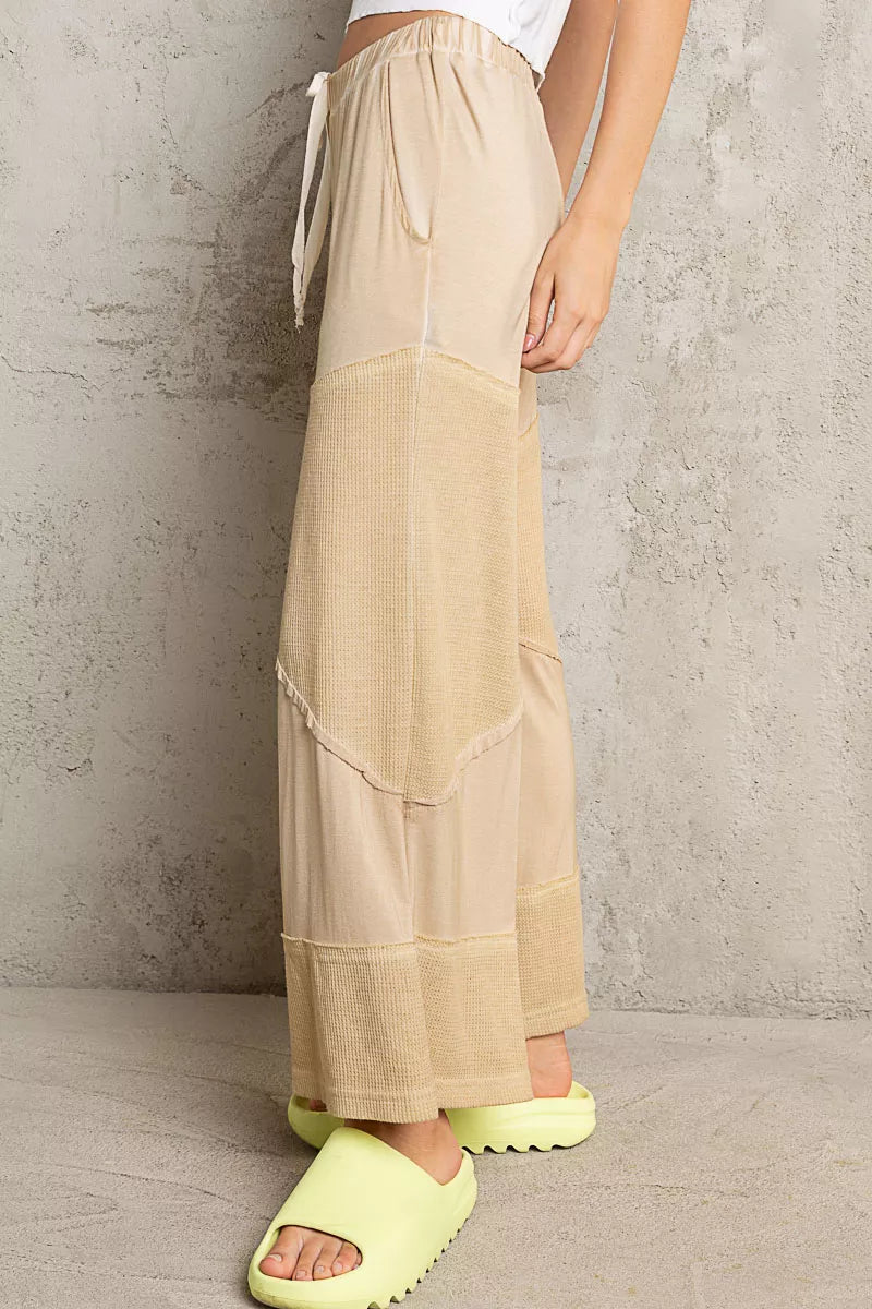 Trendsi POL elastic waistband wide-leg pants with drawstring and corn soup color, relaxed fit, comfortable casual style.