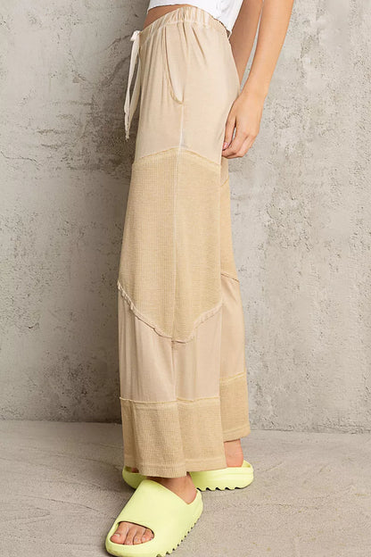 Trendsi POL elastic waistband wide-leg pants with drawstring and corn soup color, relaxed fit, comfortable casual style.