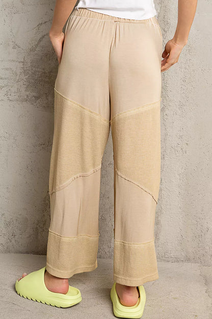 Trendsi POL elastic waistband wide-leg pants with drawstring, in corn soup color, featuring a relaxed fit and comfortable style.