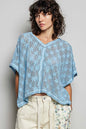 Cornflower blue crochet lace short sleeve top from Trendsi, featuring intricate crochet details and a relaxed fit.