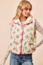 Cream pink BiBi floral print quilted vest with piping detail from Trendsi, featuring a cozy, stylish design with floral accents.