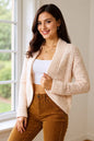 Cream open-front long sleeve cardigan from Trendsi, Double Take style, featuring a relaxed fit and lightweight knit fabric.