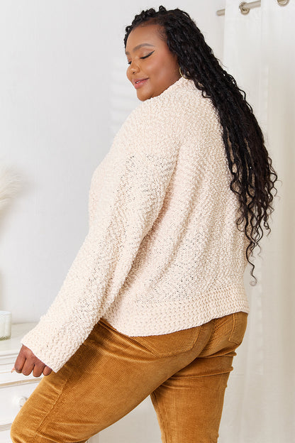 Cream open-front long sleeve cardigan from Trendsi, featuring a relaxed fit and lightweight knit fabric.