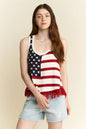 Plus size Jade by Jane American flag fringe tank top, cream color, full size, casual sleeveless top with patriotic flag design