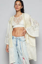 Cream POL double gauze and lace mix cardigan with embroidered details, featuring a soft, textured fabric and delicate embroidery.