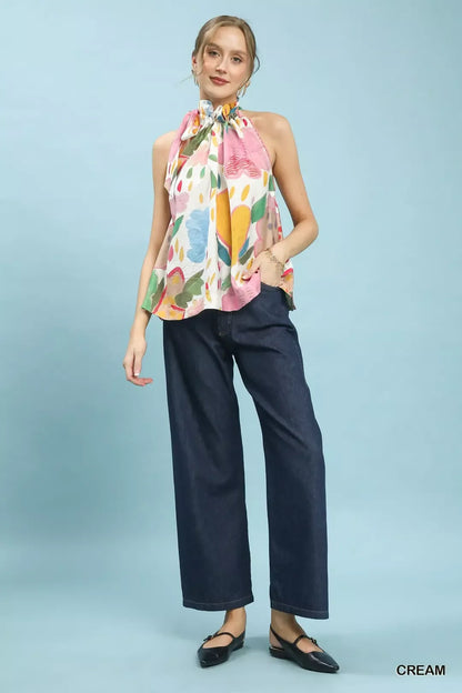 Multi-color floral halter neck boho top by Umgee featuring a trendy, vibrant design and relaxed fit, perfect for casual summer wear.