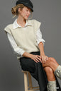 Cream oversized V-neck vest by Umgee, styled with a relaxed fit, displayed on a neutral background.