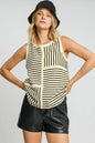 Cream Umgee striped tank top with a round neckline and textured fabric, featuring horizontal stripe pattern.