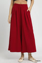 Crimson Umgee wide leg pants with elastic waist and relaxed fit, stylish women's fashion pants from Trendsi.