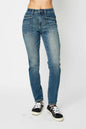 Dark wash Judy Blue high waist skinny jeans, full size, featuring a fitted silhouette and classic denim style.
