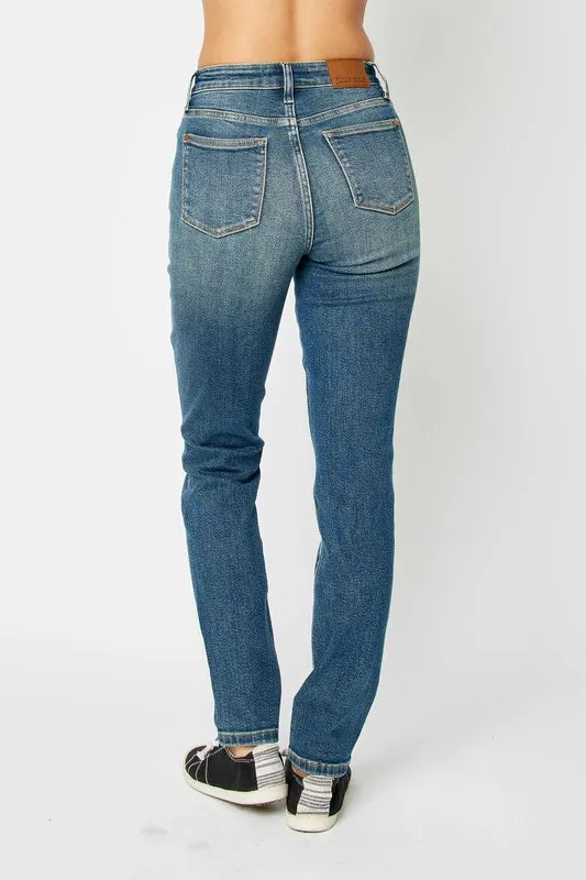 Dark wash Judy Blue high waist skinny jeans, full size, with a snug fit and classic five-pocket design.