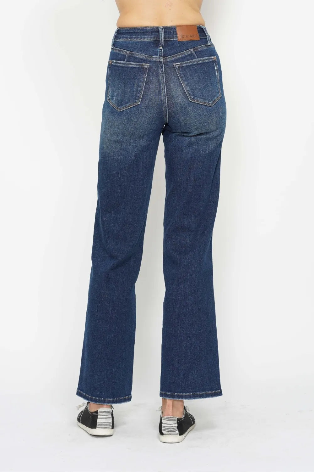 Dark wash Judy Blue high waist tummy control jeans, full size, with a fitted look and classic jean detailing.