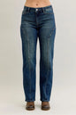 Plus size Judy Blue straight leg jeans with seam detail, dark wash, full size fit, high-rise style, casual and versatile denim.