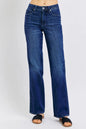 Plus size Judy Blue straight jeans with tummy control, dark wash, full-length fit, designed for comfortable, flattering wear