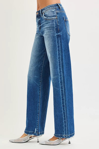 Dark RISEN full-size slouchy baggy jeans with side seam pockets and relaxed fit, plus size, by Trendsi.