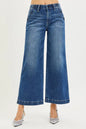 Dark wash Risen high-rise wide-leg jeans by Trendsi with front pockets and button details, styled on a model.