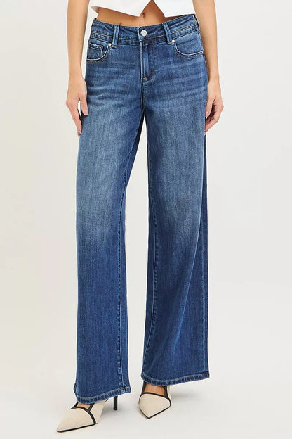 Dark RISEN slouchy baggy jeans with multiple pockets, relaxed fit, and casual style from Trendsi.