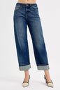 Dark RISEN slouchy crop barrel cuff jeans from Trendsi, featuring a relaxed fit with cuffed hems and trendy distressed details.