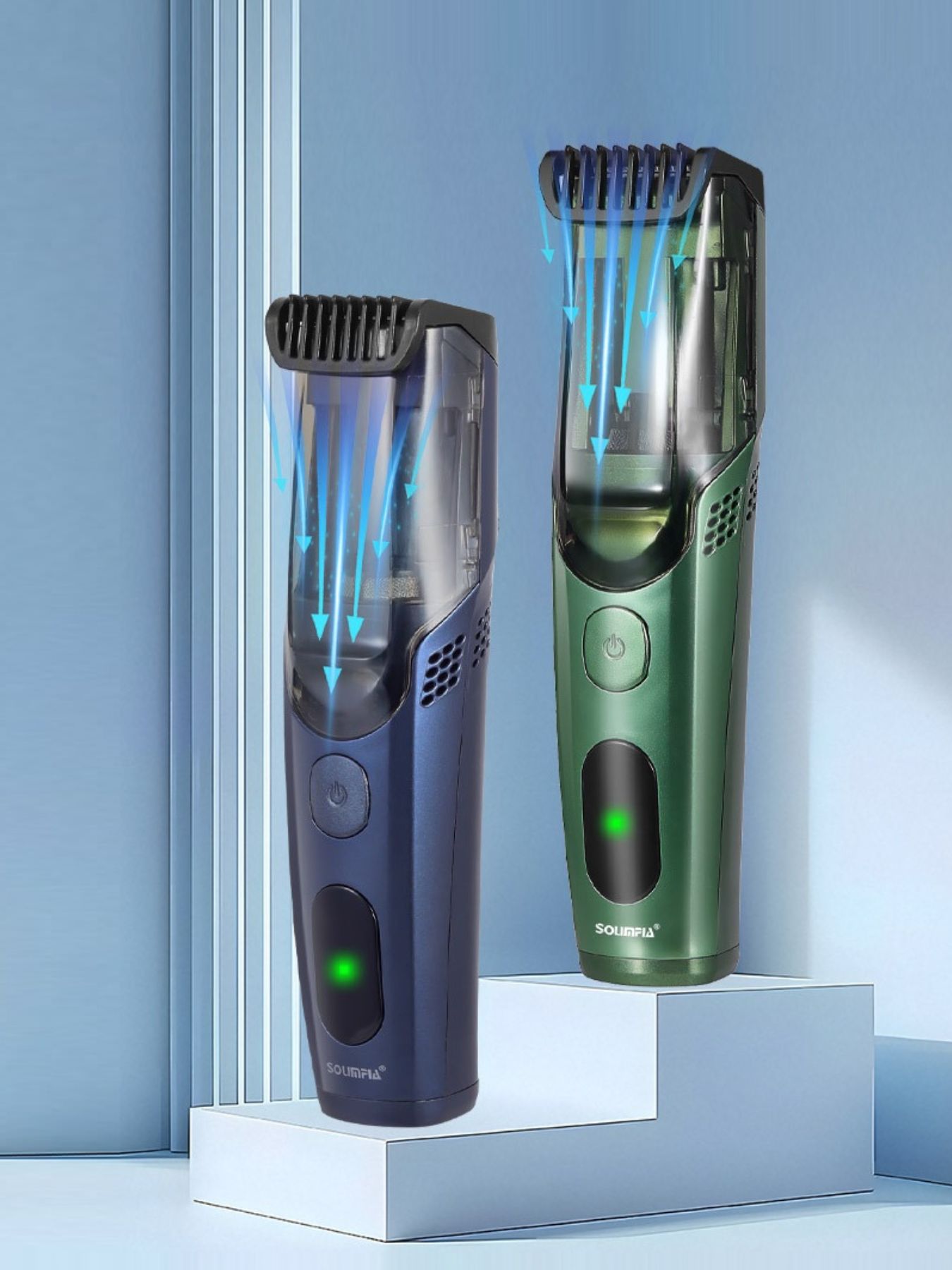 Dark blue portable cordless hair clipper from Trendsi with ergonomic design and compact size for easy grooming.
