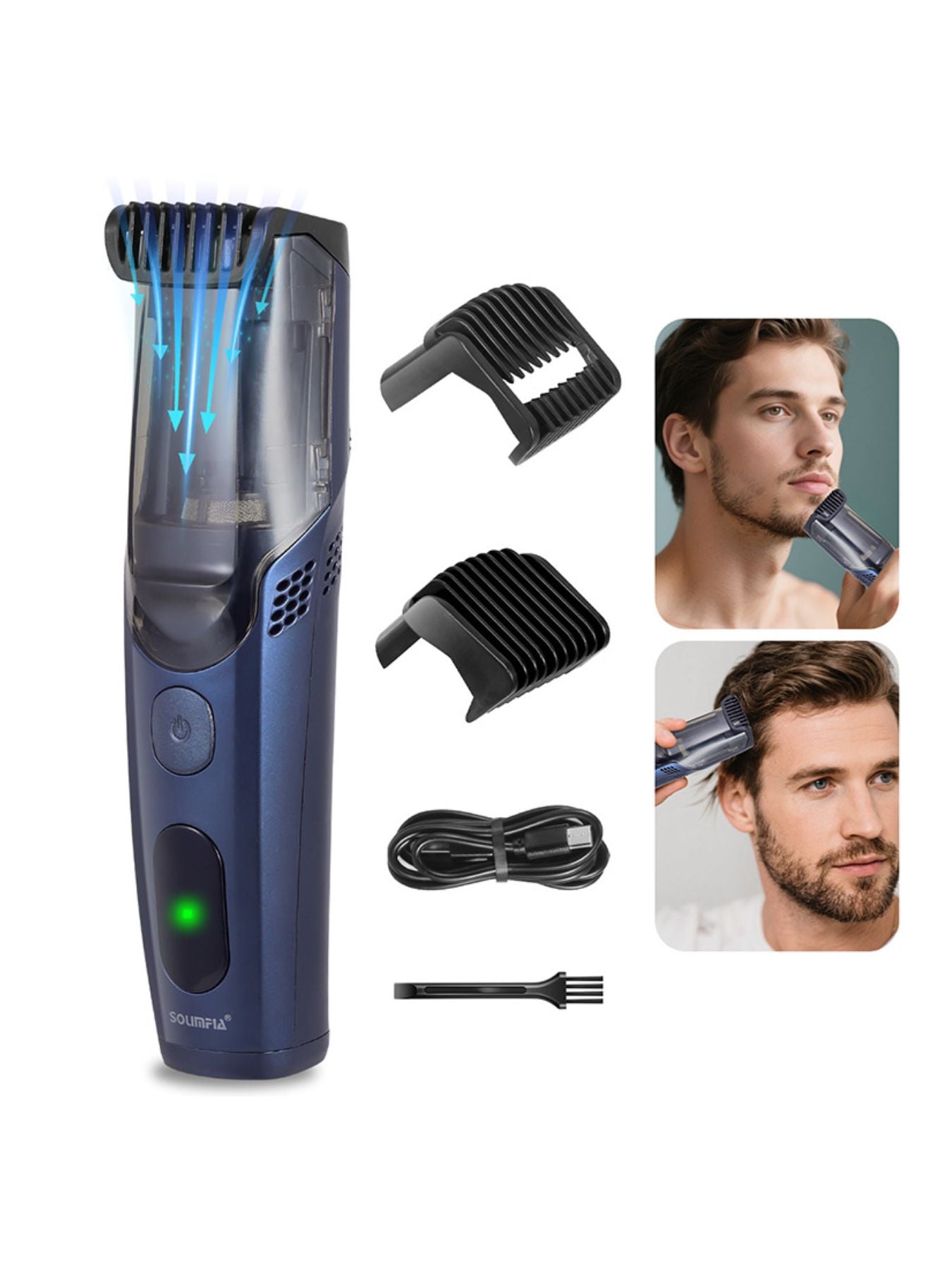 Dark blue portable cordless hair clipper by Trendsi with ergonomic design and compact size for easy grooming.