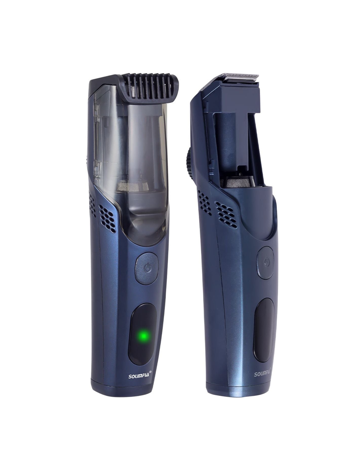 Dark blue portable cordless hair clipper from Trendsi with a sleek design, ideal for quick and easy hair trimming.
