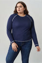 Dark blue Basic Bae long raglan sleeve round neck top by Trendsi, casual women's shirt with relaxed fit and soft fabric.