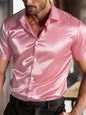 Dark blue men's full size satin short sleeve shirt, plus size, stylish and comfortable, from Trendsi.