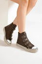 Dark brown Beast Fashion platform sneakers with multiple buckles and studded straps, featuring a chunky sole and edgy style.