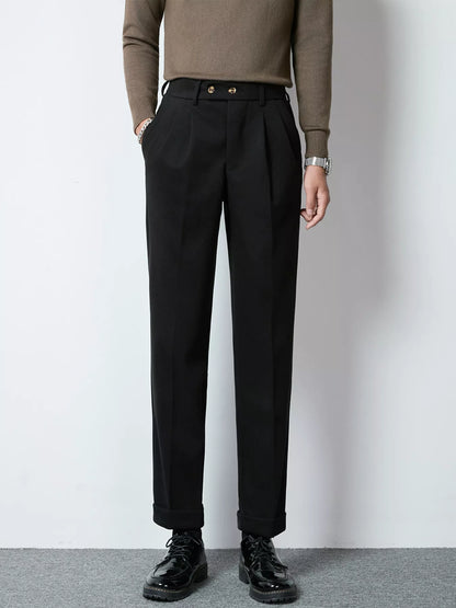 Dark gray men's pleated dress pants by Trendsi, showing the front view with a classic fit and tailored design.