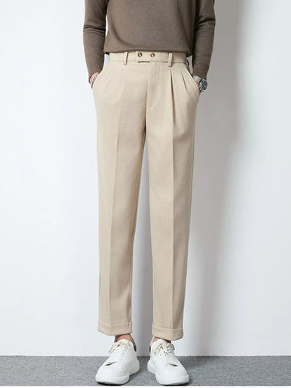 Dark gray men's pleated dress pants by Trendsi, tailored fit with classic pleats, suitable for formal or business wear.