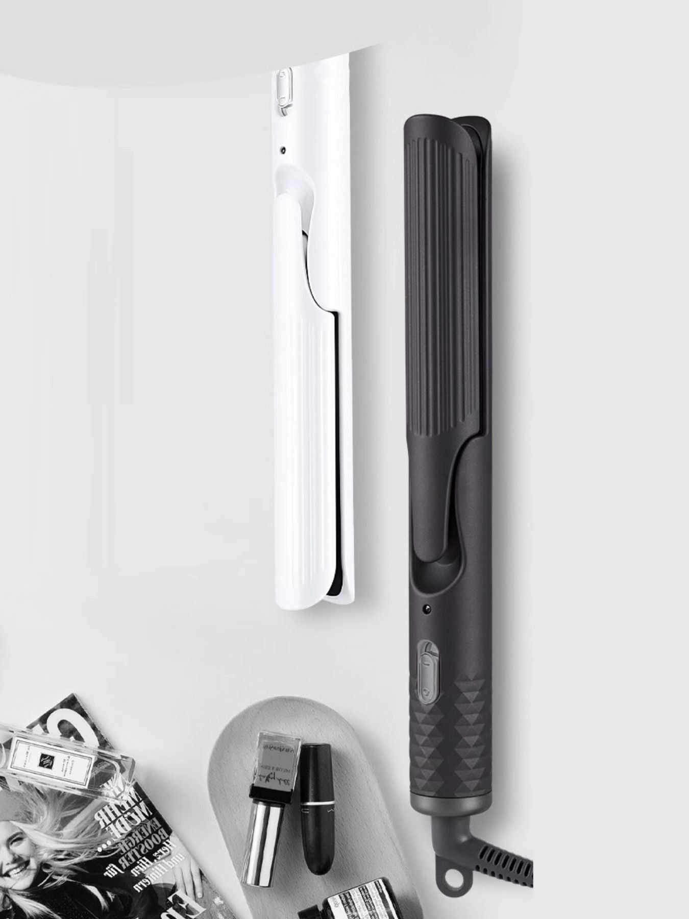 Dark gray Trendsi fast heating curling iron with European plug, featuring a sleek design for quick, efficient styling.