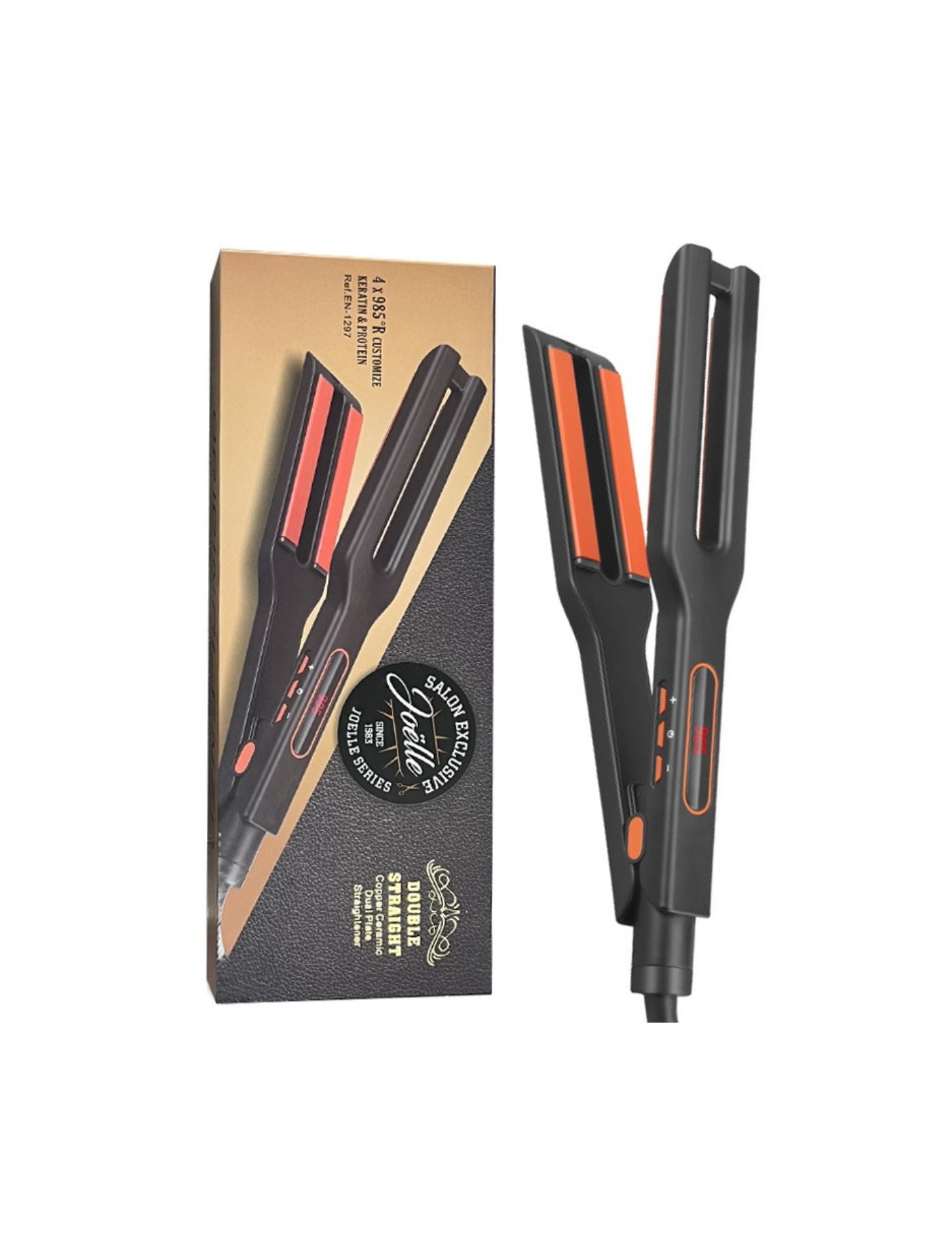 Dark gray Trendsi fast heating hair straightener with European plug, sleek design, and ceramic plates for smooth styling.