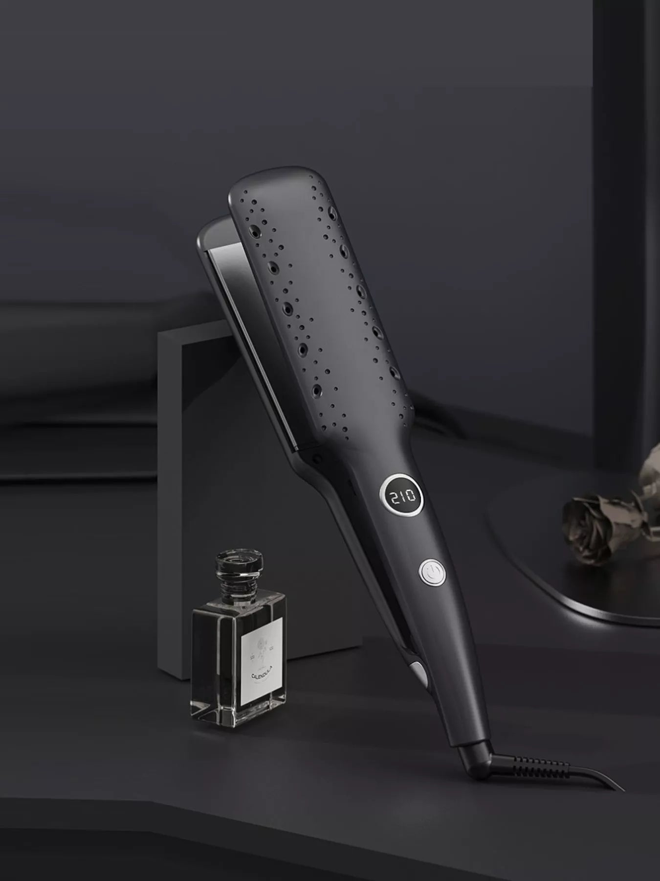 Dark gray Trendsi fast heating hair straightener with European plug, sleek design for quick styling and smooth hair.